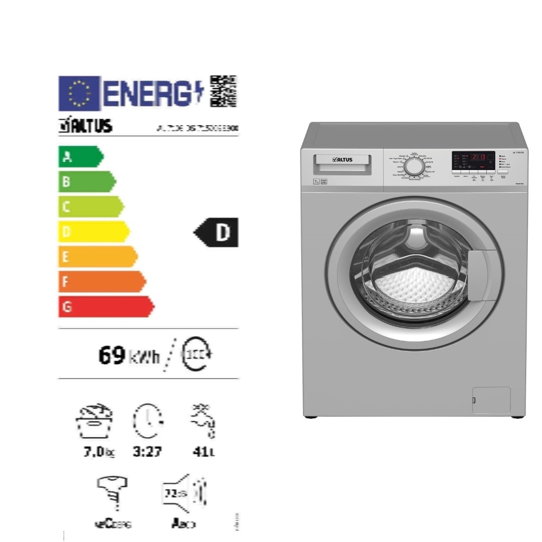 altus AL 7103 DS çamaşır makinesi inox 7 kg