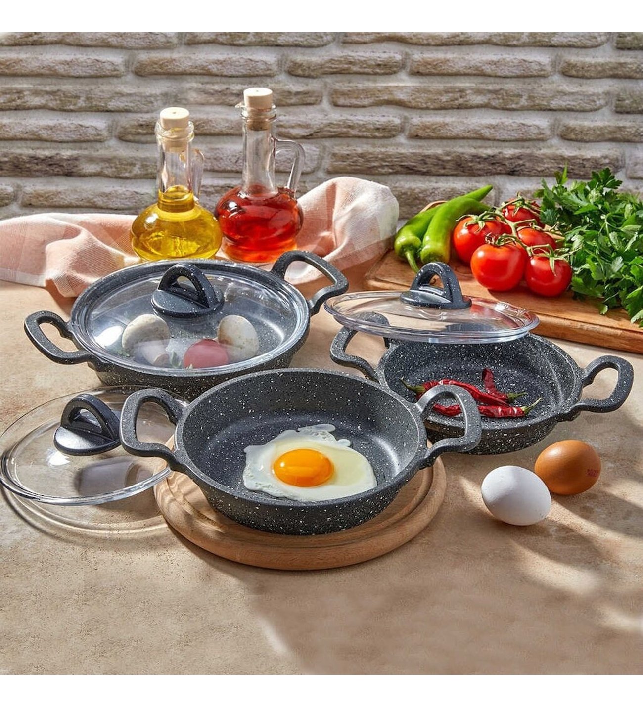 eda zk-901 mini asya 3 lü sahan kapaklı granit set  868245089901