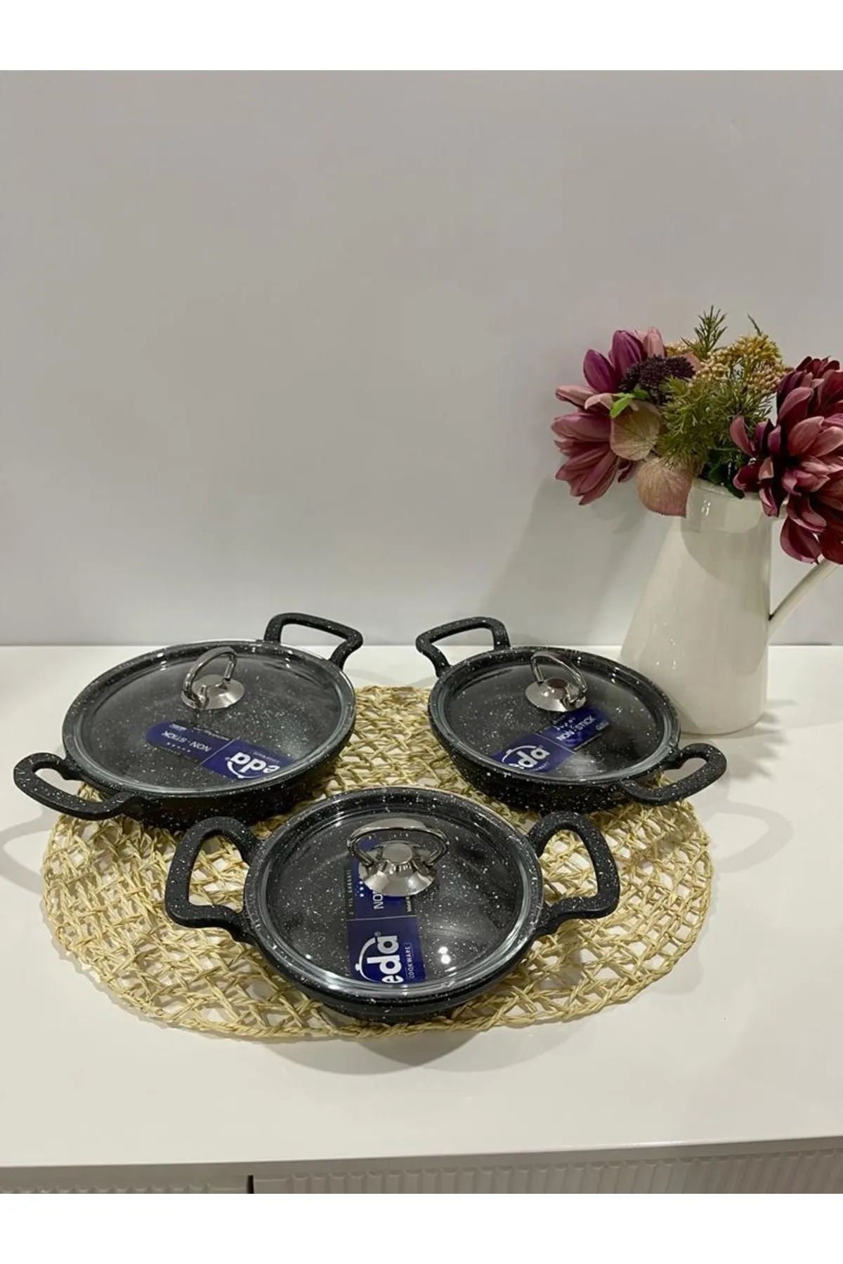 eda ZK-905 büyük asya sahan kapaklı granit omlet set